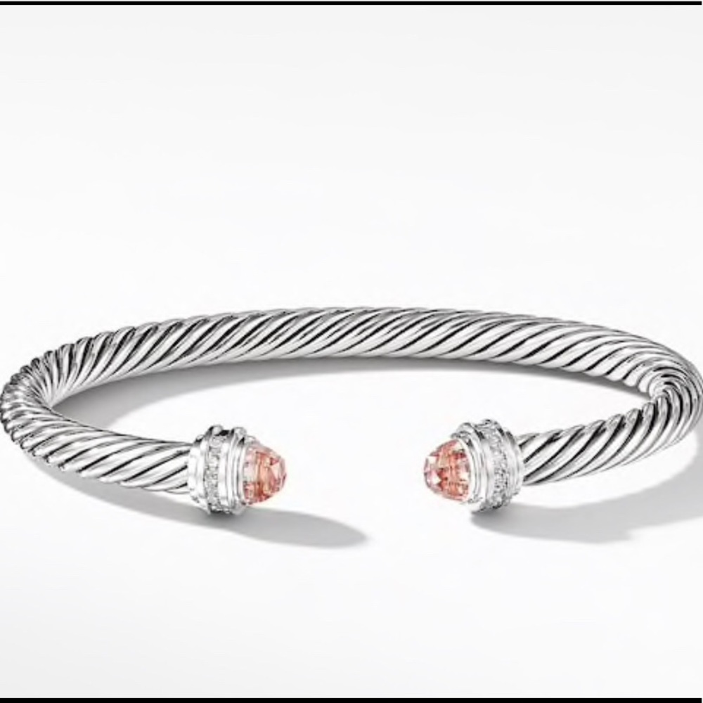 David Yurman 5mm Morganite-Diamond Cable Bracelet